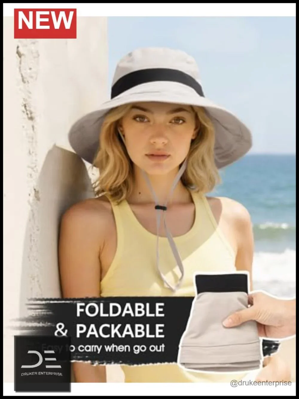 Waterproof Wide Brim Sun Hat with Ponytail Hole, UPF 50+
